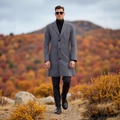 Manteau mi-long en laine grise pour hommes avec col à revers et boutonnage simple - XS / gris foncé