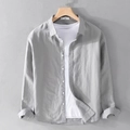 Camisa de hombre de manga larga en algodón y lino gris claro de estilo casual clásico - M / Gris