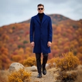 Manteau classique en laine bleu roi pour homme coupe ajustée avec design mi-longue - XS / Bleu marine