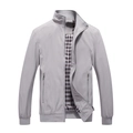 Men's light grey business casual jacket with stylish black and white plaid lining - M / Medium Grey