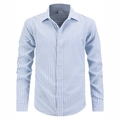 Light blue vertical striped men's business casual shirt with long sleeves and lapel - S / Blue