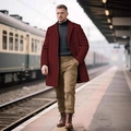 Herren Slim Fit Weinroter Wollmantel mit Reverskragen und Drei-Knopf Business-Casual-Design - XS / Dunkelrot