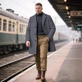 Schmal geschnittener Herrenmantel aus Wollmischung in Grau für Business-Casual im Herbst/Winter - XS / Dunkelgrau