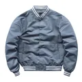Blue-grey padded baseball jacket with striped ribbing and diamond-quilted lining - Haze Blue (Padded)