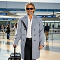 Manteau caban en laine bleu clair pour homme, coupe mi-longue style chic et décontracté - XS / Gris clair
