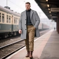Eleganter, schmal geschnittener hellgrauer Herren-Wollmantel mit Revers und drei Knöpfen - XS / Hellgrau