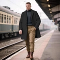 Herren Wollmantel in Schwarz schmale Passform mit Reverskragen für Business und Freizeit - XS / Schwarz