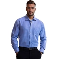 Men's business casual long sleeve shirt with blue and white grid pattern and front pocket - S / Blue