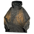 Men's outdoor windbreaker with gray palm leaf pattern and EXPLORE lettering - S / Black (Men's)