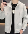Men's cream casual lightweight jacket featuring a stand collar and elastic cuffs - M / Off White