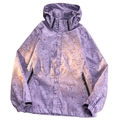Giacca a vento leggera viola da uomo con stampa a foglie tropicali e cappuccio - Taglia S / Viola (Stile Donna)