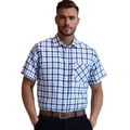 Chemise à carreaux pour hommes à manches courtes avec col classique et poche poitrine - S / Bleu marine
