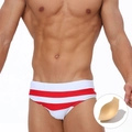 Gestreifte Herren-Badehose in Rot und Weiß mit herausnehmbarem Formpolster - M / Weiß Rot Mit Körbchen