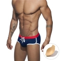 Herren Badehose einfarbig schnelltrocknend mit Kordelzug und herausnehmbarem Polster - M / Marineblau (Mit Cups)