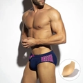 Slip da nuoto uomo blu navy con pois rosa e inserti imbottiti rimovibili in schiuma - M / Blu Marino (Con Coppe)