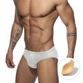 Herren-Badehose in glänzendem Weiß mit niedriger Taille und herausnehmbarem Push-up-Pad - M / Silber