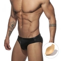 Détail du maillot de bain homme en simili cuir avec coussinet amovible pour un galbe accru - Noir