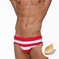 Herren Badehose mit roten und weißen Streifen und herausnehmbarem Formpolster - M / Rot Weiß Mit Körbchen