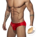 Herren Badehose in glänzendem Rot mit Metallic-Effekt und herausnehmbarem Formpolster - M / Rot