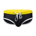Men's high-elastic black and yellow color-block swim briefs with white drawstring - M / Black