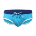 Men's slim fit swim briefs in blue color block design with adjustable drawstring - M / Sky Blue