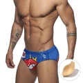 Costume bikini uomo a vita bassa blu con stampa pop art e imbottitura a coppa rimovibile - M / Labbra Fragola Con Coppe