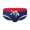 Men's navy swim briefs with red contrast waistband and adjustable white drawstring - M / Dark Blue