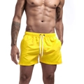 Men's quick-dry yellow beach shorts with elastic waist and white drawstring detail - Yellow