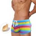 Regenbogenfarbene Herren-Badehose mit Kordelzug und Schutzeinlage, schnelltrocknende Strandmode - M / Regenbogenfarben