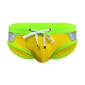 Men's color block swim briefs in yellow and green with anchor pattern side stripes - M / Yellow