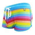 Regenbogenfarbene Herren-Badehose mit hellblauem Bund und Kordelzug für den Strand - M / Regenbogenfarben