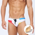 Men's tri-color block swim briefs with drawstring waist and removable cup padding - M / White Blue With Pad
