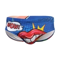 Sexy Herren Bikini-Badehose in Blau mit Pop-Art-Lippenprint und WOW!-Grafikdesign - M / Pop Art Lippen Erdbeere