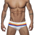 Slip de bain blanc pour hommes à taille basse avec rayures arc-en-ciel sur la ceinture - M / Blanc