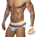 Slip da nuoto bianchi da uomo a vita bassa con strisce arcobaleno e imbottitura - M / Bianco