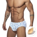 Herren-Badeslip mit geometrischem Muster in Blau-Weiß und herausnehmbarem Pad - M / Weiß Mit Cup