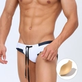 Men's white swim briefs with black contrast side panels and removable sponge padding - M / White Navy With Pad