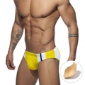 Men's athletic color-block swim briefs in yellow and white with supportive padding - M / Yellow With Cups