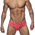 Men's red swim briefs featuring white geometric pattern with a sporty slim fit - M / Red