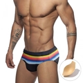 Slip da bagno uomo a vita bassa con strisce arcobaleno e imbottitura estraibile - M / Nero