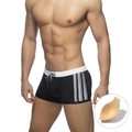 Maillot de bain homme noir avec taille blanche, bandes grises et rembourrage amovible - M / Blanc