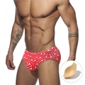 Rote Herren-Badehose mit geometrischem Muster und herausnehmbarer Polsterung für Fitness - M / Rot Mit Polsterung