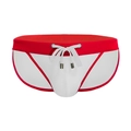 Men's low rise sexy bikini swimwear in red and white color blocking with drawstring - M / White