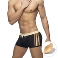 Boxer de bain noir pour homme avec rayures tricolores et coussinets amovibles - M / Kaki