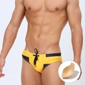 Men's bright yellow swim briefs with black contrast side panels and adjustable drawstring - M / Yellow Black With Pad