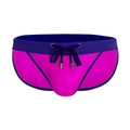 Men's neon pink and purple low-rise swim briefs with drawstring and contoured pouch - M / Pink
