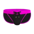 Men's low-rise bikini swimsuit in rose red and black color block with drawstring - M / Black