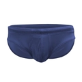Mens dark blue sequined swim briefs with elastic fabric and 3D pouch design - Dark Blue