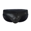 Schwarze Kunstleder-Badehose für Herren mit glänzender Optik und tiefem Bund - M / Schwarz