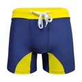 Short de bain pour homme bleu marine avec panneaux jaunes et cordon de serrage réglable - M / Bleu foncé